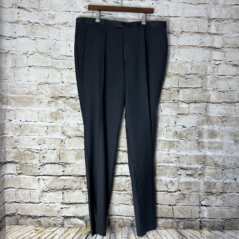 NWT Boss Hugo Boss Wool Blend Trouser Men's 40R Black Dress Pants Unfinished Hem